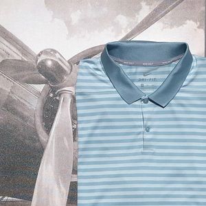 Nike Blue Stripe Golf Polo 3 Button